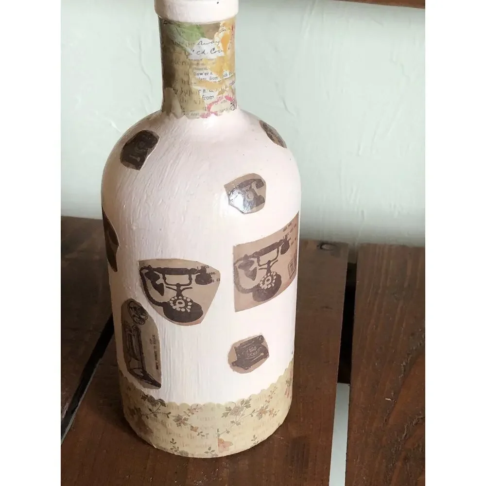 Hand Made Decoupage Pink With Vintage Telephones And Flower Floral Hand Painted
